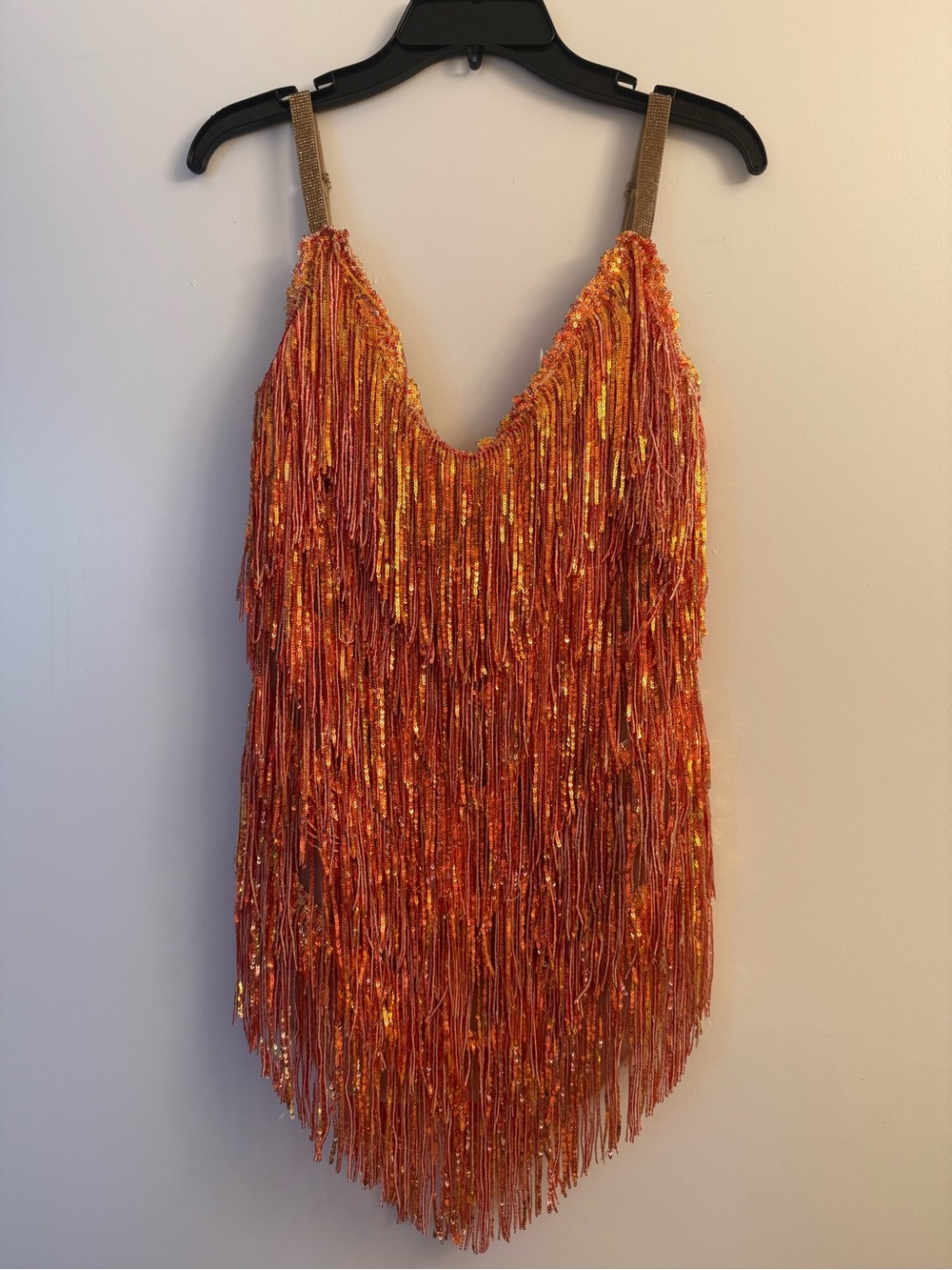 Bronx and Banco Orange Sequin Fringe Mini Dress